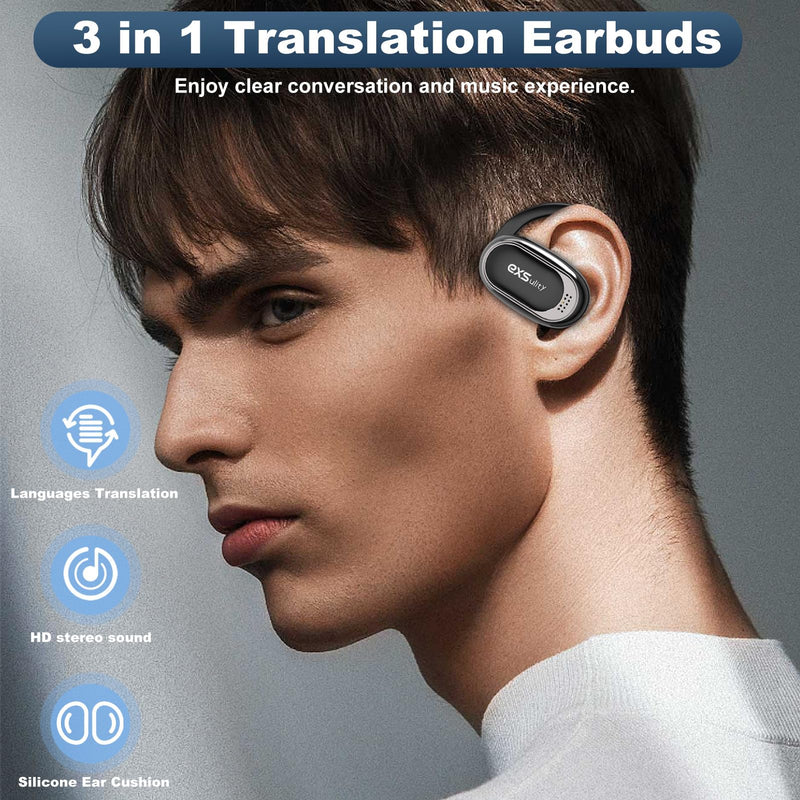 Language Translator Earbuds, Support 144 Languages Translation in Real Time, 3-in-1 Language Translation Modes Bluetooth & APP Instant Translation for Travel Business Learning (Black) BLACK