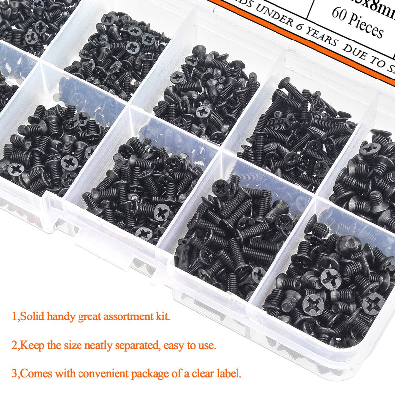 600 Pieces M2 M2.5 M3 Phillips Flat Head Screws, Electronic Repair Screws for SSD, Laptop Notebook Computer
