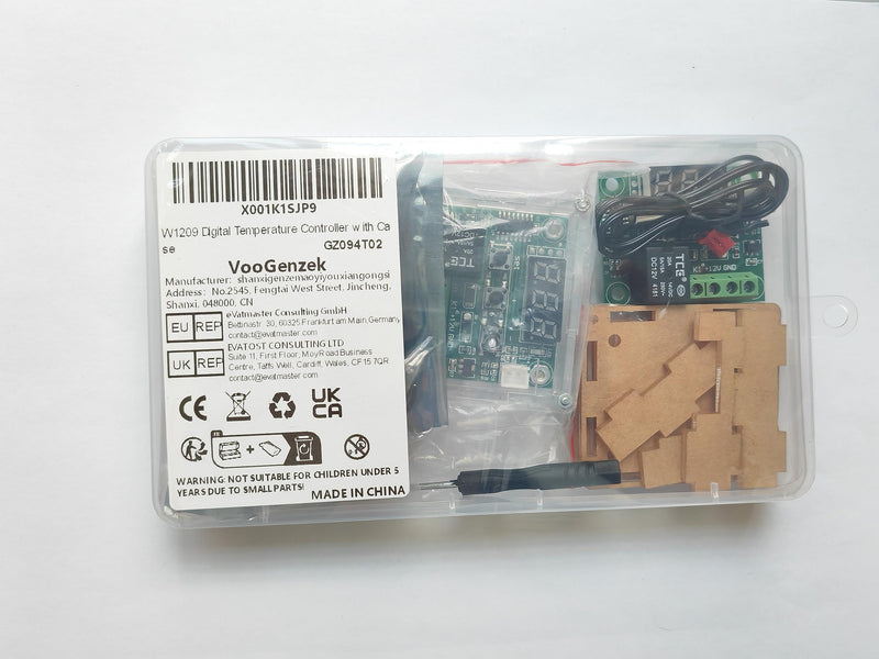 VooGenzek Pack of 2 W1209 Temperature Controller Module with Housing, 12V DC Micro Digital Thermostat -50-110°C Electronic Temperature Temp Control Module Switch, with NTC Sensor Probe (Red & Blue) Temperature Controller with Housing