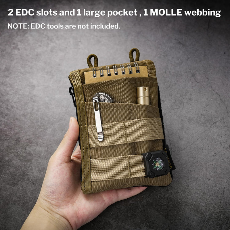 VIPERADE VE18 EDC Pouch, Pocket Organizer for Men, EDC Pocket Organizer, 3 Slots with 2 Zipper Pockets, Multitool Pouch khaki
