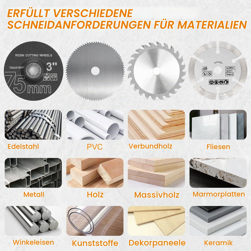 Set of 23 Cutting Discs and Flap Discs 75 mm, Angle Grinder Accessories with HSS Circular Saw Blades, Carbide Cutting Disc, Diameter 10 mm Bore, Grinding Cutting Polishing Metal Wood Plastic