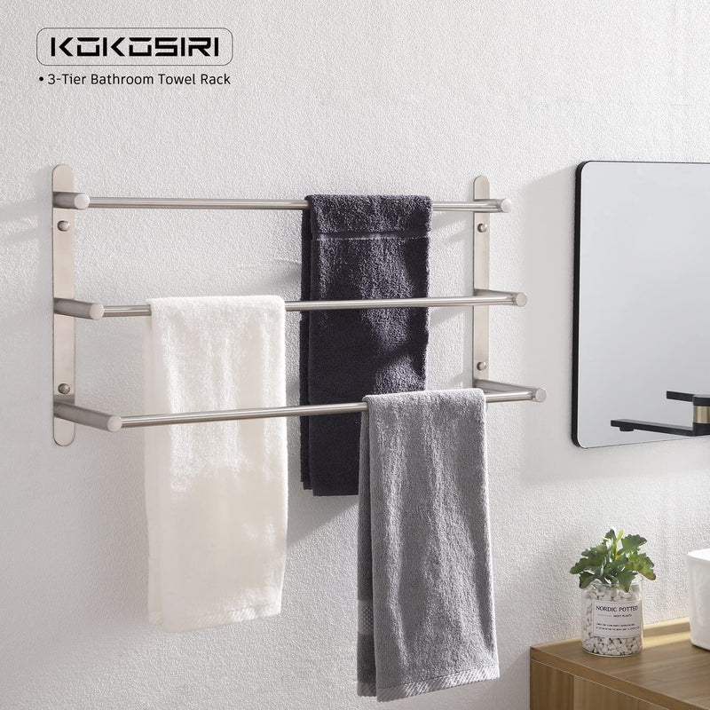 KOKOSIRI Bath Towel Bars Stainless Steel Bathroom 3-Tiers Ladder Towel Rack Wall Mount Towels Shelves, Brushed Nickel, B5002BR-L24 24-Inch