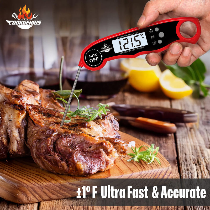 Meat Thermometer Digital with Dual Probe - Ultra-Fast Instant Read Food Thermometers with Backlight & Calibration for Cooking Deep Fry BBQ Oven Grill Roast Candy Thermometer & Kitchen Essentials - Red