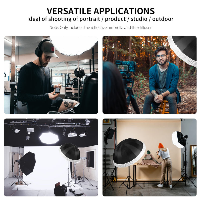 Selens 41 Inch Parabolic Umbrella with Diffuser Cover, Collapsible Black/Silver 16 Ribs Reflective Umbrella for Photo Studio Flash Speed Light 41inch Umbrella with Diffuser