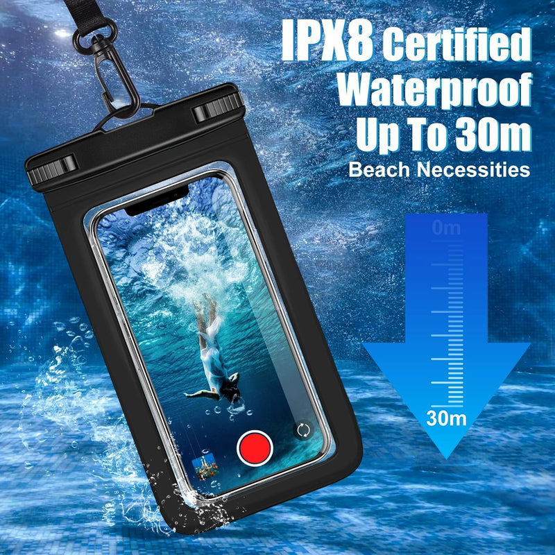 2 Pack Waterproof Phone Pouch IPX8 Universal Waterproof Case Dry Bag Phone Protector for iPhone 15 14 13 12 11 Pro Max Plus XS XR X 8 Galaxy S23 S22 S21 S20 Pixel Up to 7.5"(Black+Blue)