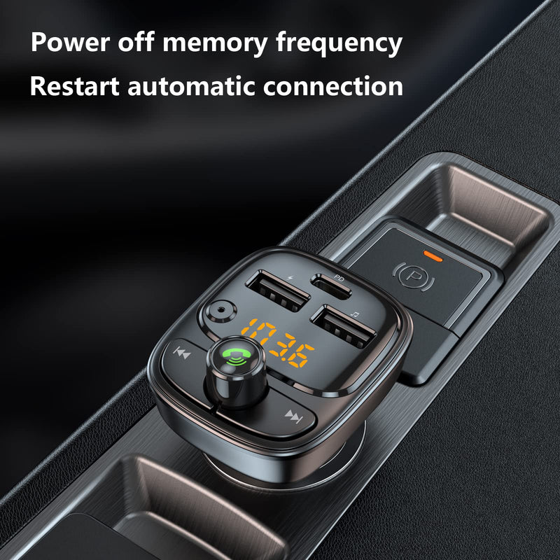 Bluetooth 5.3 FM Transmitter Car Adapter, Wireless Radio MP3 Player Stereo Music Audio Receiver Hands Free Calling, 42W (PD 30W & 12W) USB C Car Charger for iPhone, Support TF Card & USB Disk (Black) Black