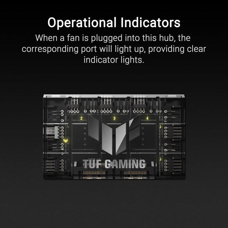 ASUS TUF Gaming ARGB PWM Fan Hub (Connects six case Fans, PWM Fan and RGB Connector, Clear Power and Operation Indicators, Stable Dual SATA Power Support), 2 Year Warranty PWM ARGB Fan Hub|Black