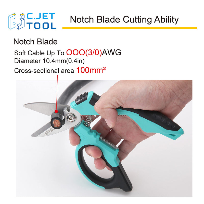 C.JET TOOL 8" Stainless Angle Type Electrician Scissors Heavy Duty Professional for Aluminium Copper Soft Cable