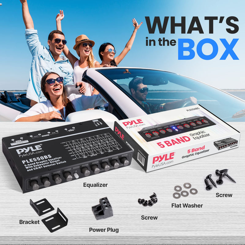 PyleUsa 5 Bands Graphic Equalizer with SUB Volume Adjustable for Subwoofer Channel, Built in Bluetooth for Wireless Music Streaming, Stereo RCA Output, Aux RCA Input, Mounting Hardware Included 5 Band
