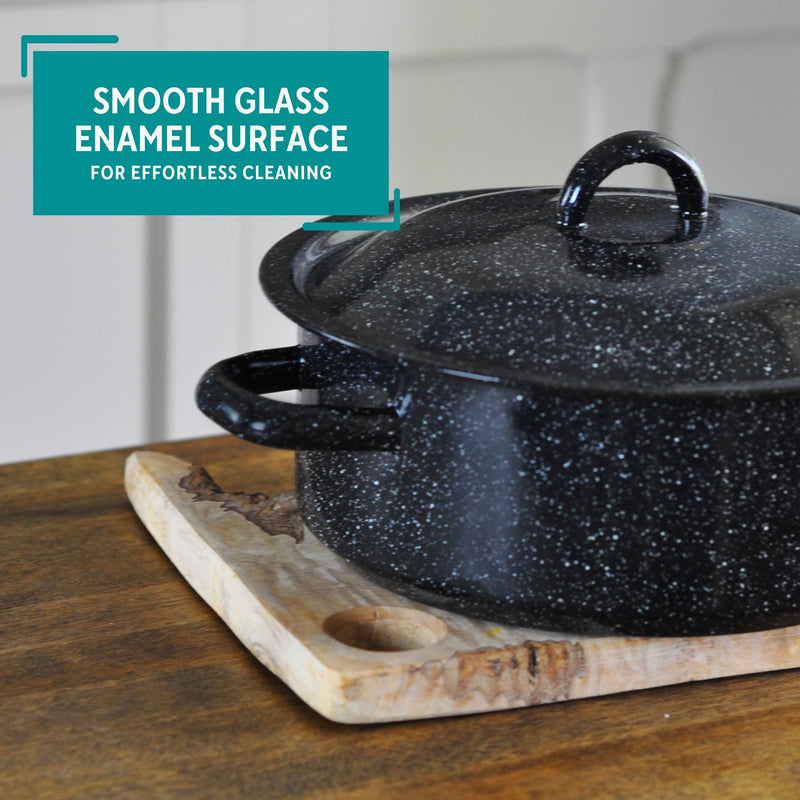 Mirro 4.5 Quart Traditional Vintage Style Black Speckled Enamel on Steel Dutch Oven with Lid, (MIR-10701)