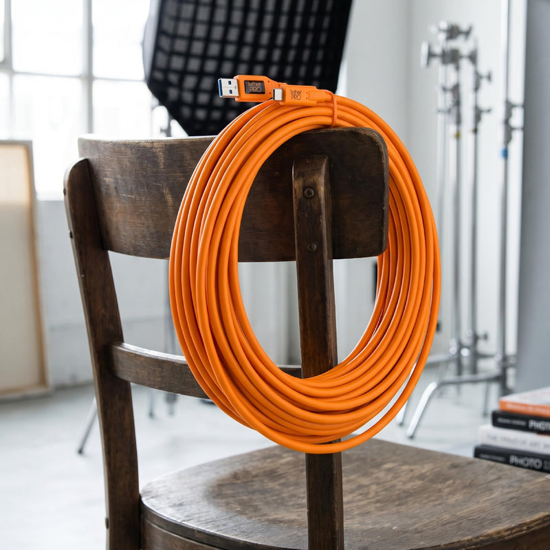 Tether Tools TetherPro USB 3.0 to USB-C Cable | for Fast Transfer and Connection Between Camera and Computer | High Visibility Orange | 15 Feet (4.6 m)