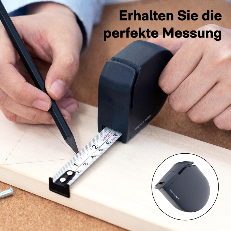HOTO Retractable Tape Measure 3 m/10 ft Self-Locking Tape Measure | in Metric and Inch, Nylon-Steel Tape with ABS Plastic Housing, Accuracy Class 2 Precise Measurement, Rustproof, Scratch-Resistant