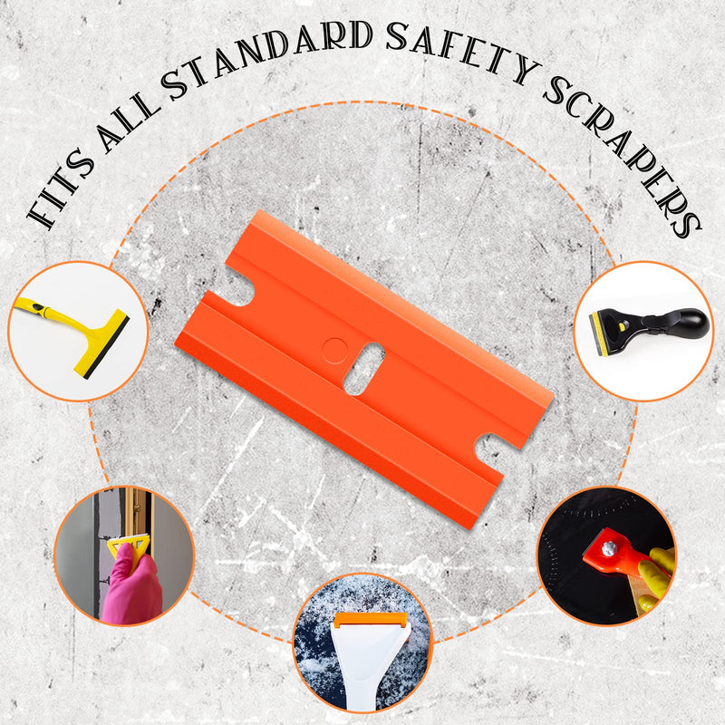 Honoson 300 Pieces Plastic Razor Blade Scraper Blades Plastic Scraper Tools Double Edge Razor Blades with a Tip Slot Edge Blades for Removing Decals, Stickers, Cleaning Window Glass (Orange) Orange