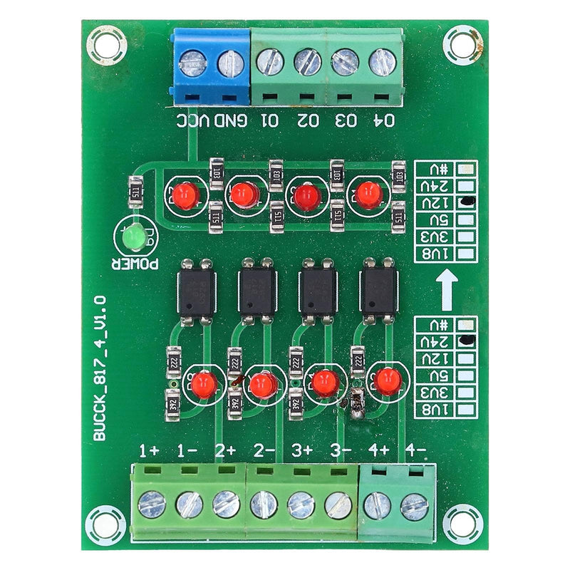 Fyearfly Optocoupler Isolation Card, 4-Channel Optocoupler Isolation Module 24V to 5V PLC Signal Level Voltage Converter Electrical Component, for Pnp to Npn Conversion