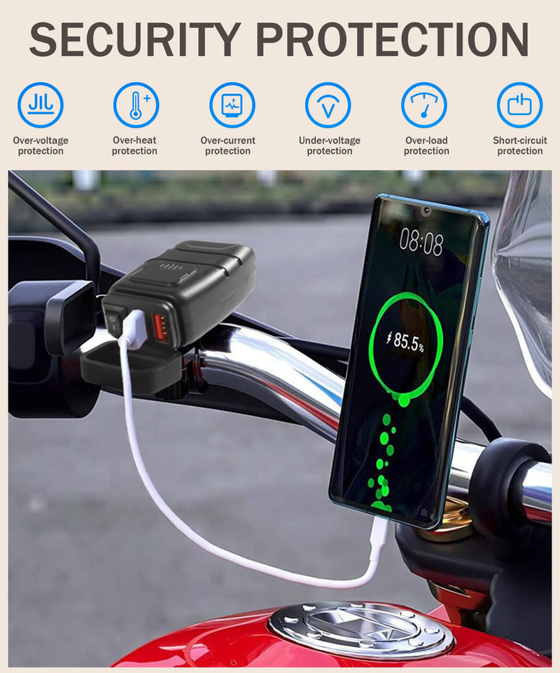 Motorcycle Phone Charger,Motorcycle USB Charger,Car Accessories Motorcycle USB Port with Voltmeter & ON/Off Switch,Motorcycle USB Charger Waterproof,SAE to USB Adapter for Phone,Tablet,GPS