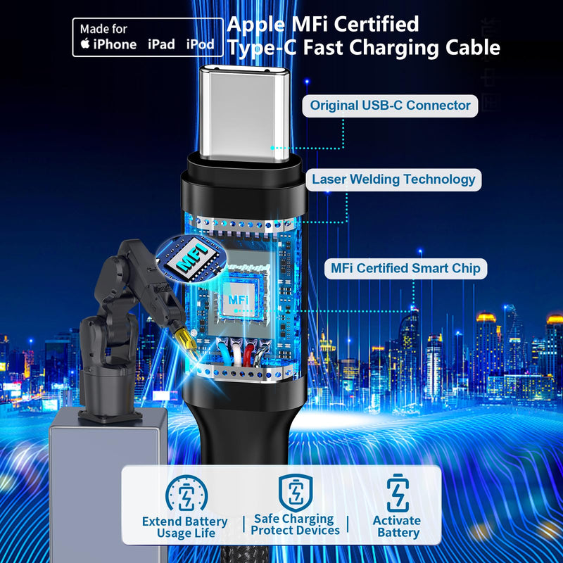 【MFi Certified】iPhone 15 Fast Car Charger, Rombica 3-Port 67W USB-C&USB-A Car Power Cigarette Lighter PD/QC Type-C Fast Car Charging+Type-C Braided Cable for iPhone 15 Pro/15 Pro Max/Galaxy/Pixel/iPad Zinc Alloy Black
