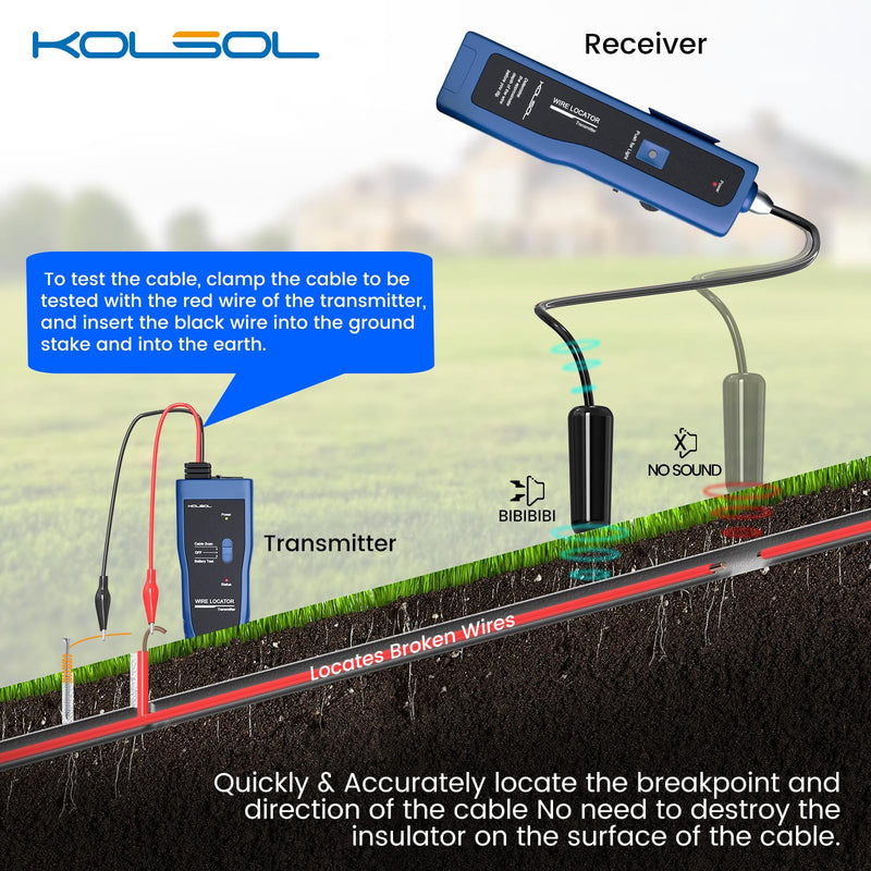 Underground Wire Locator, Cable Tester F02 Pro for Locate Wires, Locate Control Wires Cables Pet Fence Wires, up to 3 Feet Deep 1640 Feet Length, Equiped with Rechargeable 1100mAh Battery Blue