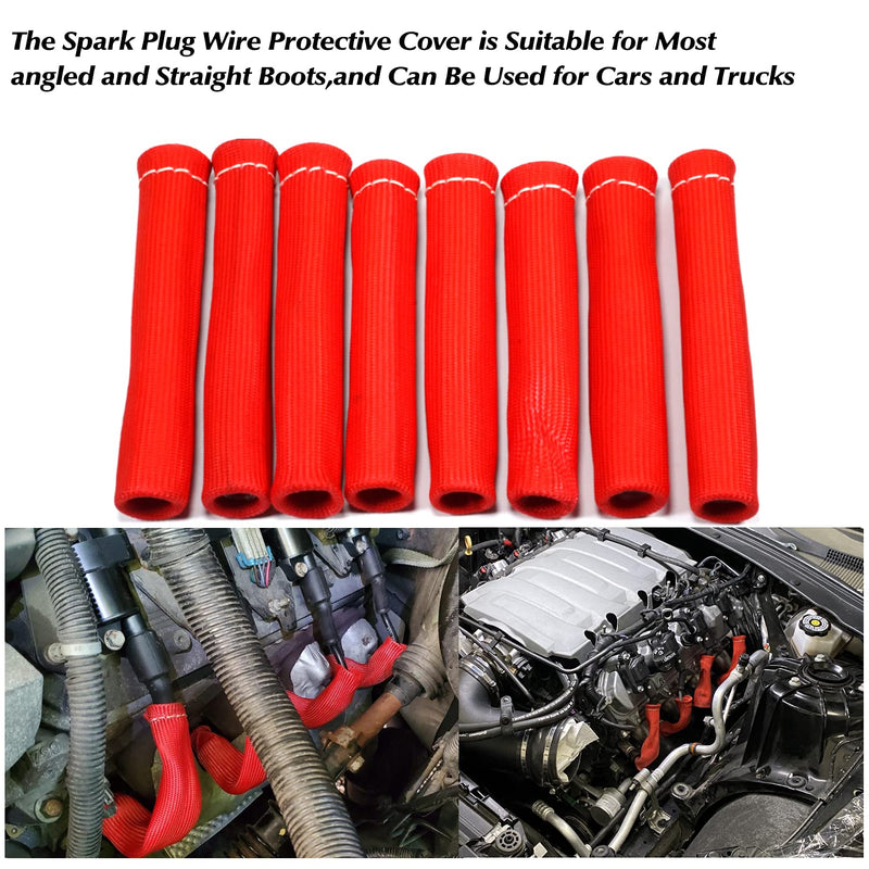 8Pcs 2500° Degree Spark Plug Wire Boots Heat Shield Protector Sleeve Cover Compatible with SBC BBC 350 454,6 Inch, Red