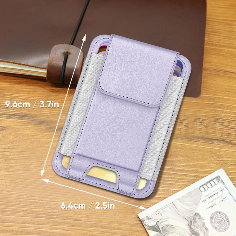 FINPAC Magnetic Wallet, Magnetic Card Wallet Holder for iPhone 15/14/13/12 Series, Fit 6 Cards, Safe RFID Blocking, Slim Leather Wallet Credit Card Holder for Women Men, Light Purple