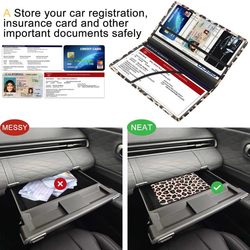 Car Registration and Insurance Card Holder with Magnetic Closure, Premium PU Leather License Registration Holder for Driver License, Insurance Card, Paperwork, Men & Women (Snow Leopard 1) Snow Leopard 1