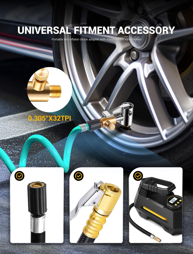 All Metal Lock On Air Chuck Tire Inflator Hose Nozzle Adapter, 8mm Locking Tire Air Chuck Quick Connect&Release, No Air Leakage Tire Inflate Hose End for Portable Tire Pump/Air Compressor