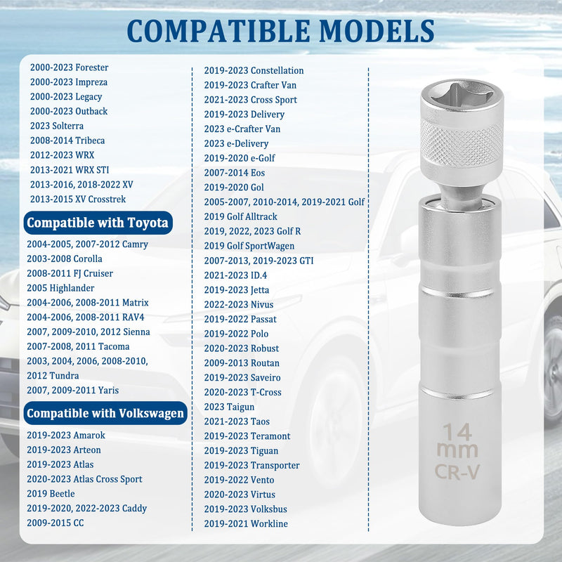 carleef 14mm Spark Plug Socket,Magnetic Spark Plug Socket with 12 Point & 3/8" Drive,360° Swivel 14mm Thin Wall Spark Plug Socket Automotive Tools Compatible with BMW Mercedes-Benz Nissan