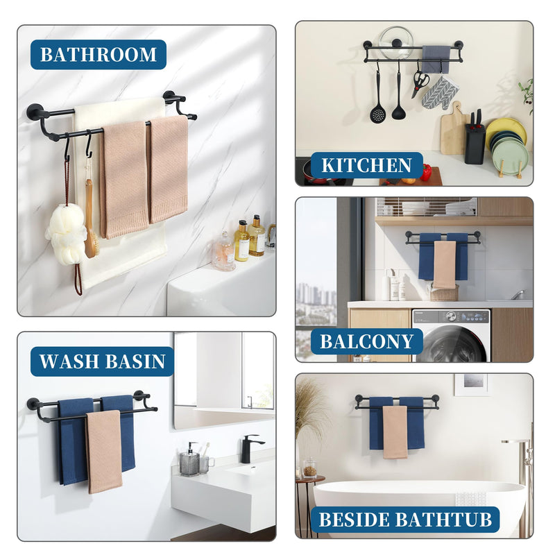 Alise Double Towel Bars,24 Inch Towel Rack for Bathroom, Wall Mount Towel Holder, Quick Drying Towel Hanger SUS304 Stainless Steel Towel Rail, Matte Black, GOY4600-B 24 inch