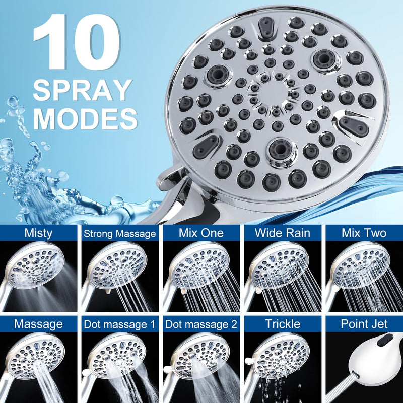 Shower Head with Handheld - All Metal Holder and Long Hose, High Pressure Built-in Power Wash to Clean Tub, Tile & Pets, Multi Mode Adjustment Showerhead Sprayer, Chrome 2.5 GPM Premium Chrome 2.5 Gallons Per Minute