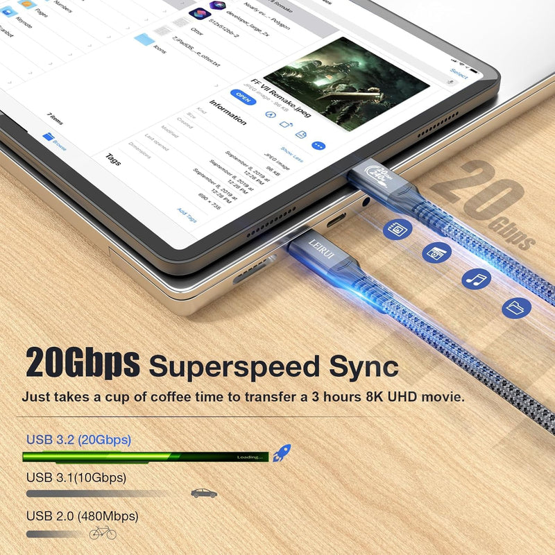 240W USB C to USB C Fast Charging Cable, 20Gbps Data Transfer & 4K Video, USB 3.2 Gen 2 Type C Cable for MacBook Pro/Air, iPad mini, Samsung Galaxy, iPhone 15/16/17 16.5FT