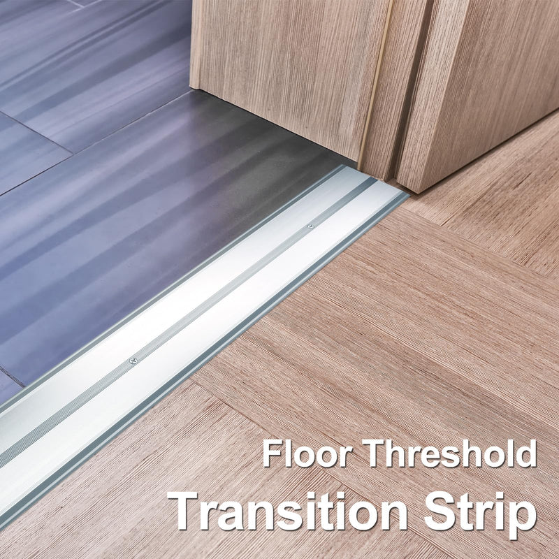 Aluminum Metal Door Threshold, Floor Transition Strip, 36'' L x 2.4'' W x 0.1'' H, Flat-Profile Threshold, Flooring Gaps Carpet Vinyl Wood, Stylish Doorway Transition Draft Protection (Grey) 1pc-36 x 2.4 x 0.1 in Grey