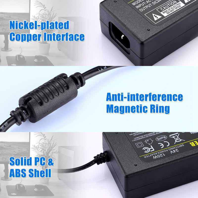 TOBWOLF DC 24V 5A Power Supply, 120W AC 100-240V Power Supply Transformers | AC 100-240V to DC 12 Volt Charger Transformer for LCD, TFT Monitor Power Supply Radio Alarm Clock, External Hard Drive