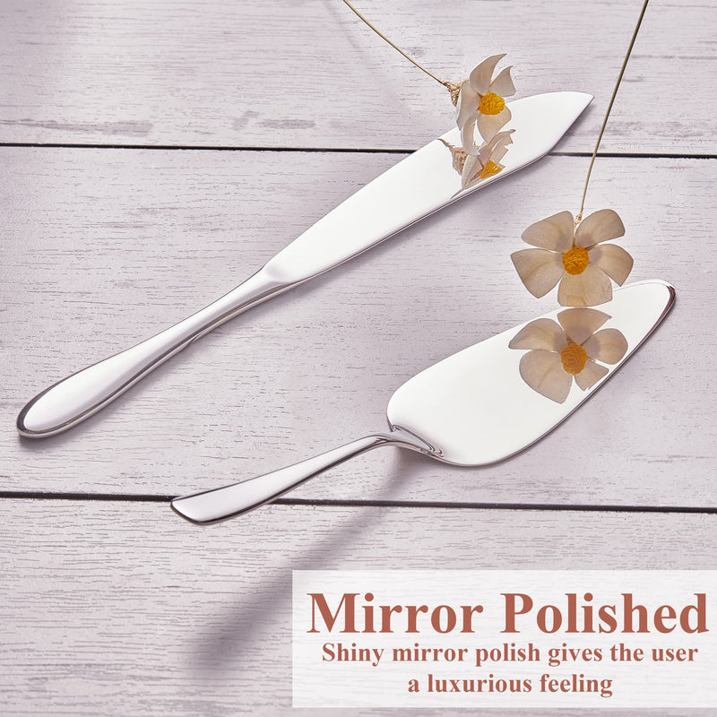Cake Cutting Set for Wedding, Cake Knife and Server Set, Classic Design 18/10 Stainless Steel Pie Cakes Serving of 2 Piece, Dishwasher Safe Silver Non-Custom