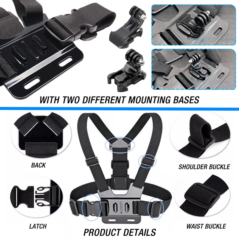 Accessories Kit for Insta360 One X3 X2 X RS R GO 2, Head Strap Mount + Chest Mount Harness + Backpack Clip Holder + 360°Rotating Wrist Strap Compatible for GoPro Hero 12 11 10 9 8 7 Chest Mount Harness for Insta360