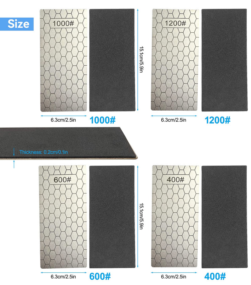 HWTONG Pack of 4 400/600/1000/1200 diamond whetstones, for kitchen appliances and outdoor use, silver