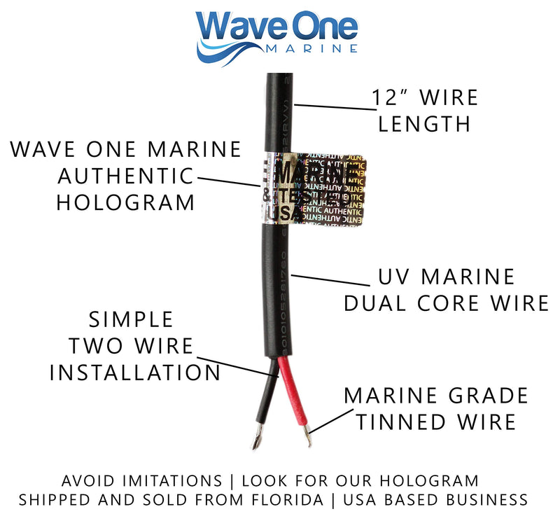 Wave One Marine | Hi-Lumen LED Spreader Light | IP68 Waterproof Boat Deck Flood Beam | Bright 2000+ Lumen Output for Night Fishing (Black Housing) Black Housing