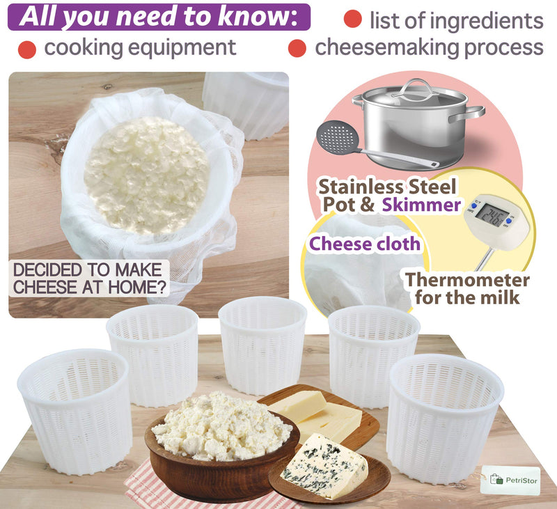 5 Pcs Soft Cheese Mold for Cheese Making 3 QT - Cheese Making Mold - Cream Cheese Form Mold - Homemade Cheese Making Supplies - Molde Para Queso Fresco Casero - Feta Ricotta Cheese Making Basket