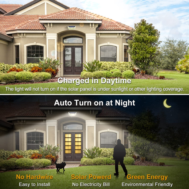 314 LEDs Motion Sensor Outdoor Lights 800LM 6000 K Solar Powered Flood Lights Outdoor IP67 Waterproof with 3 Modes 270° Wide Angle Lighting Security Wall Lights for Outside Yard Garden- 2 Pack