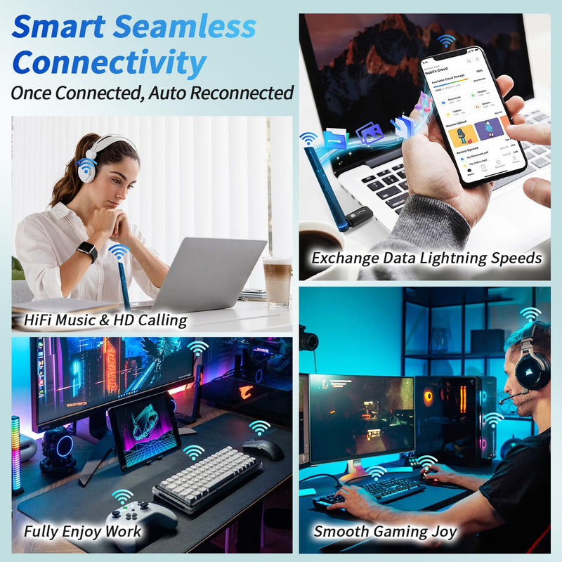 Long Range Bluetooth 6.0 Adapter for PC, Built-in PA for 5dBi High-Gain Wireless USB Dongle for Windows 11/10/8.1 Laptop Desktop, Plug & Pair w/Bluetooth Headphones Speaker Keyboard Mouse