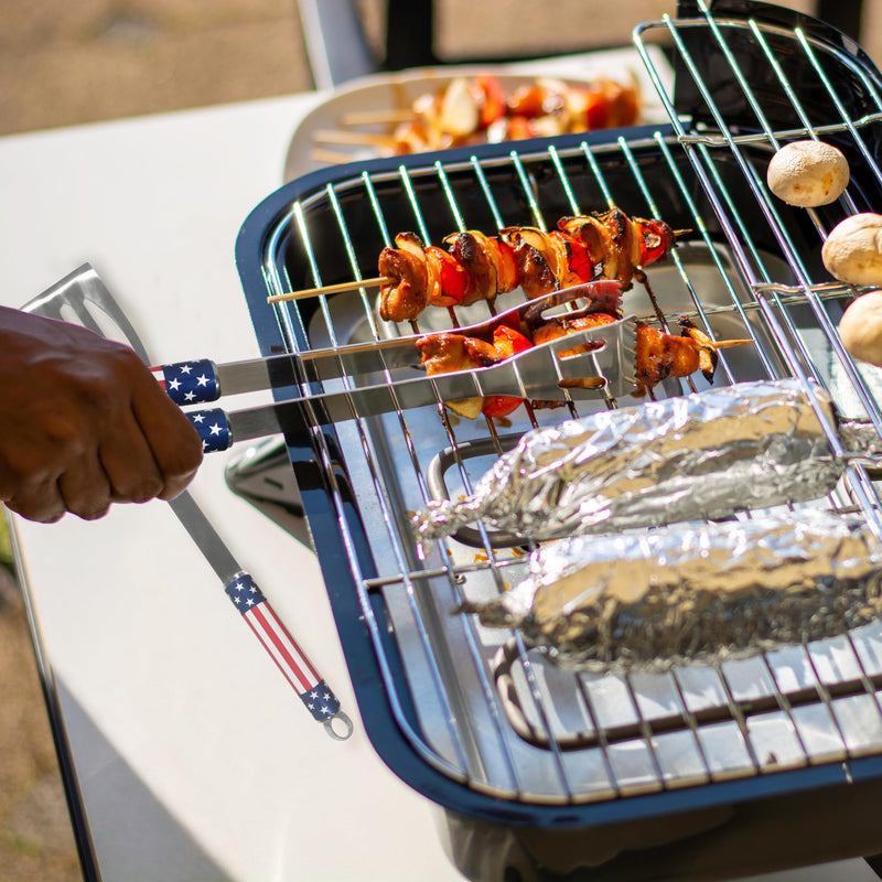 Siskiyou Stars and Stripes Steel BBQ Tool Set, 2 pc Spatula and Tongs