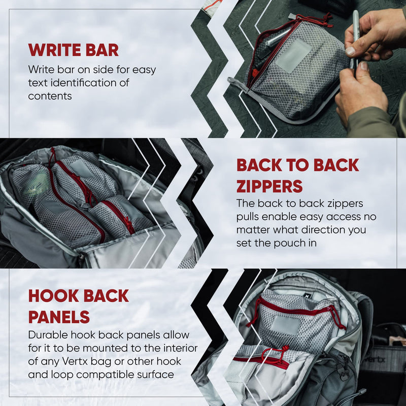 Vertx Overflow Pouches, Mesh Zipper Pouch for Tactical Gear, Backpack Accessories, Storage of Cables, Tool Kits, EDC Survival Large - 2 Pack
