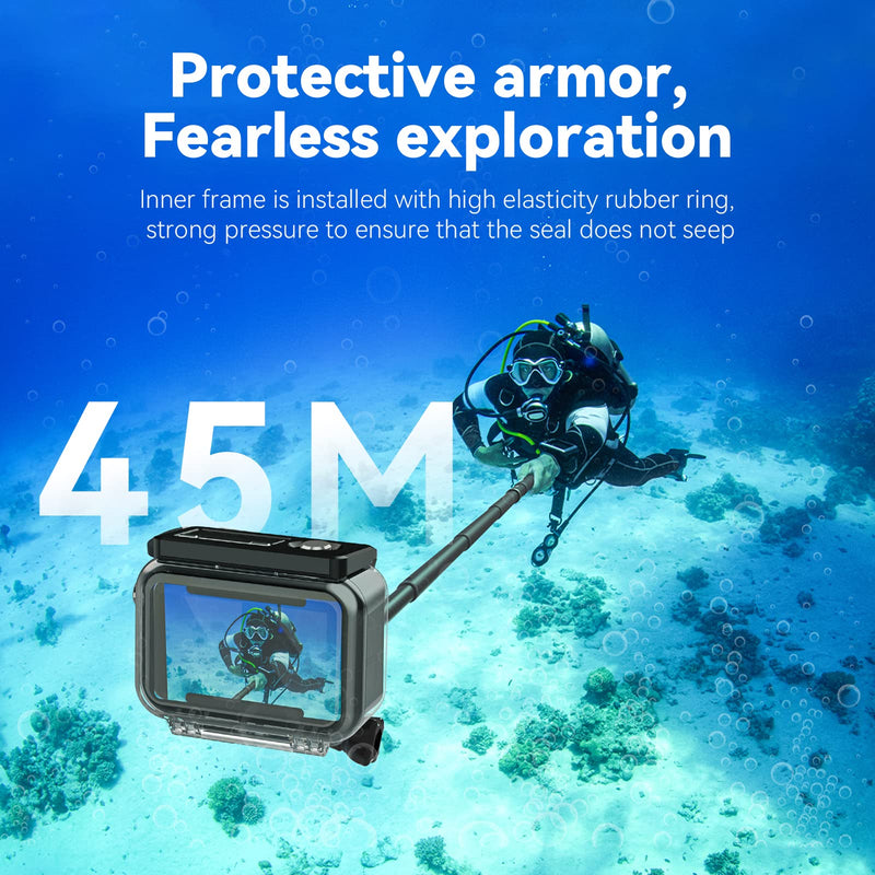 TELESIN Waterproof Case for DJI Action 4 Action 3 Camera Accessories, with Anti-fog Underwater Housing Shell Cage Supports 45M/148FT Deep Diving Scuba Snorkeling Swimming with Quick Release Screw