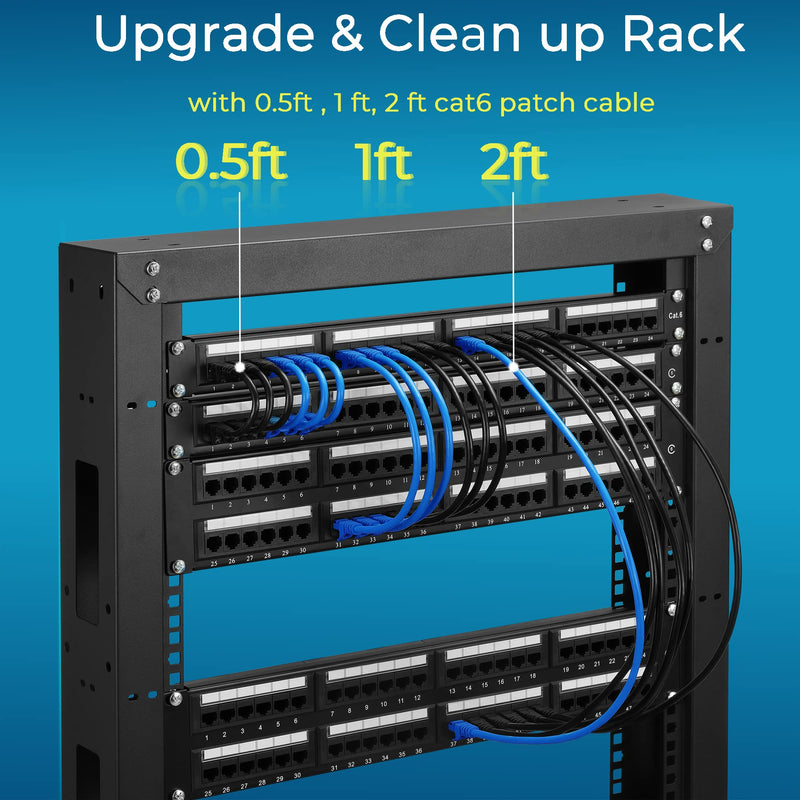 Rapink Patch Cables Cat6 2ft (24 Pack), Ethernet Patch Cable 10G, Cat 6 Patch Cable for Patch Panel to Switch, Flexiable Cat 6 Ethernet Cable with Gold Plated Black 24 Pack