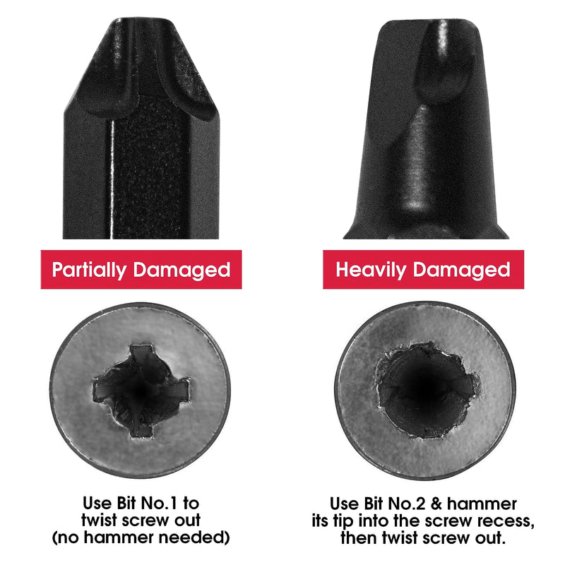 VAMPLIERS Recessed Screw Extractor, Phillips Screw Head 2 Bit Set. Made in Japan. Specially Designed to Remove Damaged/Stripped Countersunk Flathead Screws. High Torque Handle Grip.