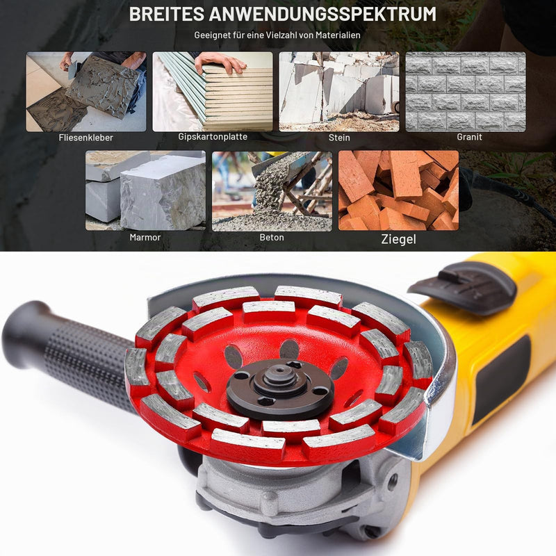 Diamond Cup Wheel 125 x 22.23 mm Double Row for Concrete Red | Diamond Grinding Pot, Cup Grinder and Grinding Wheel for Concrete, Natural Stone, Tile Adhesive, Granite, Masonry