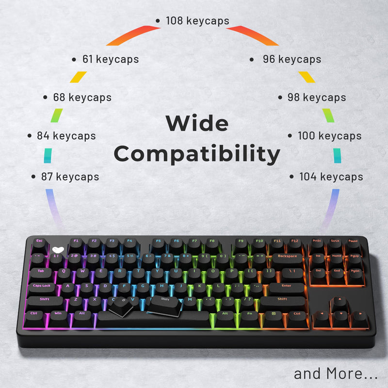 XVX Shine Through Keycaps, Black Pudding Keycap Set, Double Shot PBT Keyboard caps Compatible with Cherry Gateron MX Switches Mechanical Keyboard