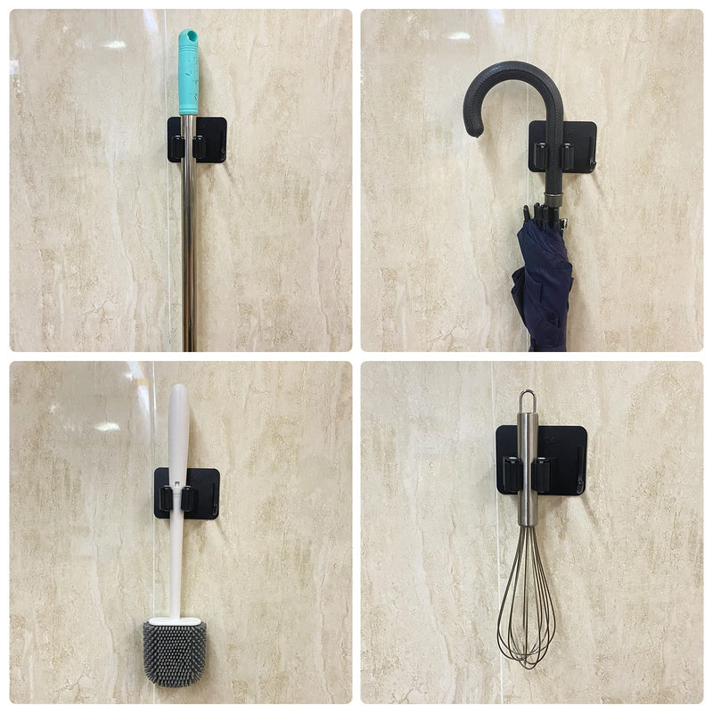 Relota Pack of 6 broom holders wall self-adhesive, device holder wall mount 304 stainless steel, hook broom holder without drilling, mop holder, garden tool holder for kitchen, cupboards, garage, garden (black).