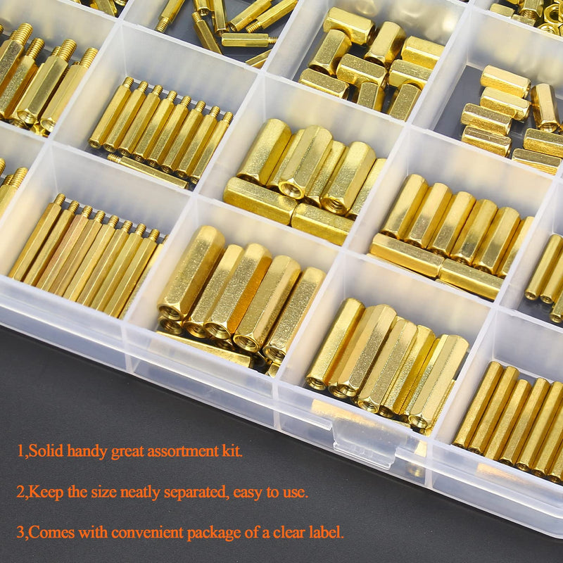 HELIFOUNER 422 Pieces M2 M3 M4 Male Female Hex Brass Spacers Standoffs Screws Nuts Assortment Kit, Threaded Pillar for Printed Circuit Board Motherboard M2 M3 M4 Brass Standoff Set