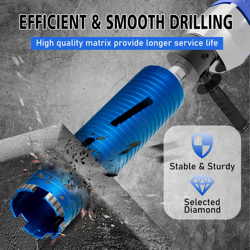 SALI Diamond Core Drill Bits 2" Diameter 10"/254mm Drilling Depth 5/8-11" Thread Core Bit Turbo Laser-Welded Segments for Cured Concrete with, Brick, Block, Masonry, with Two Adapters 2 inch