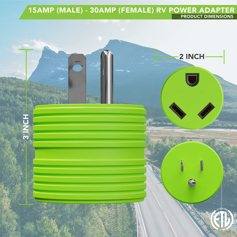 Power Adapter 3 prong 15 amp Male to 30 amp Female RV Camper Generator Plug Outdoor Electrical Power Converter (15 Male - 30 Female) 15 Male - 30 Female