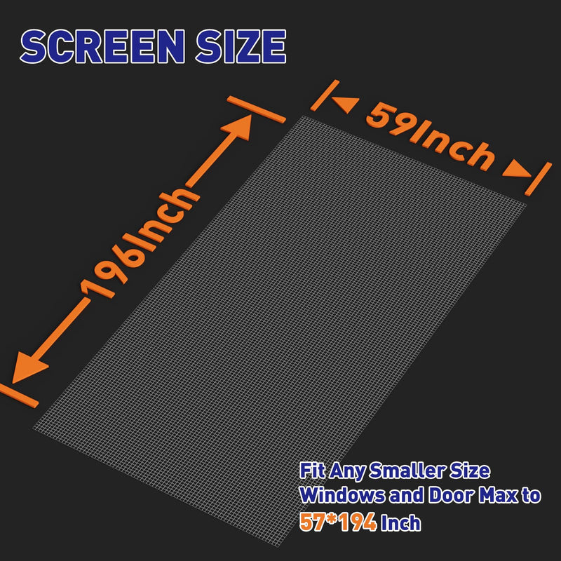 MAGZO Window Screen Replacement Mesh 59"W x 196"L - Pet Resistant Premium & Durable Polyester Screen Door Mesh, Allows Fresh Air in, DIY Repair Kit Includes Tool for Sliding Doors,Windows,Patio, Gray 59 X 196 Inch